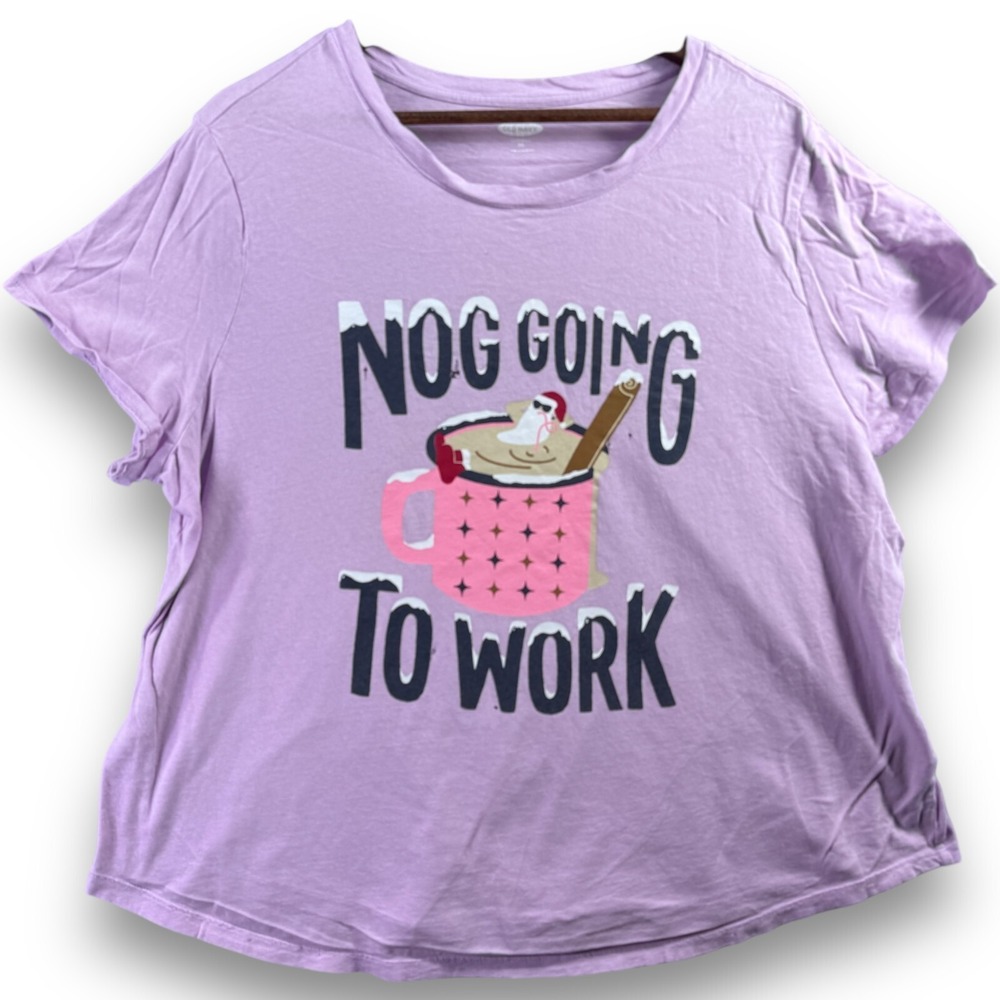Old Navy Christmas T-Shirt Womens XXL Purple Nog Going To Work Graphic Tee